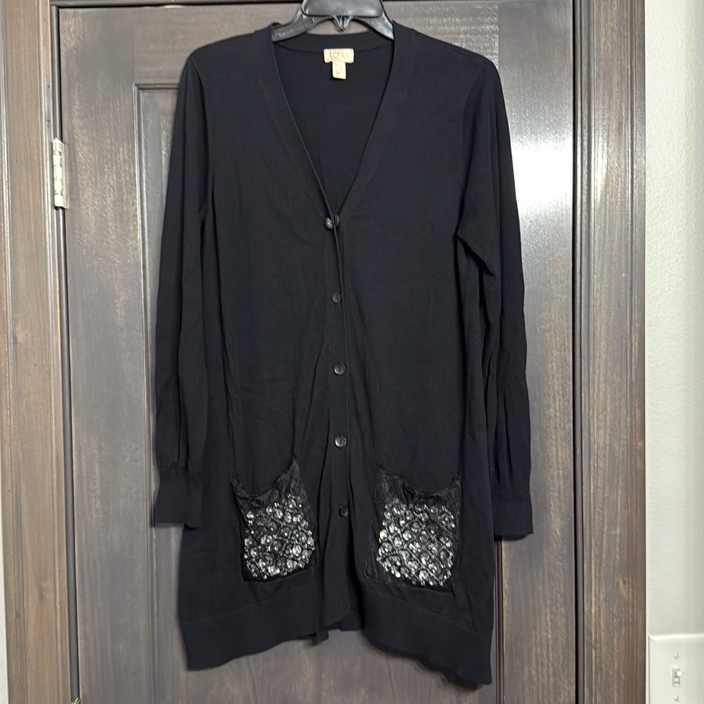 LOGO Black‎ Button Up Cardigan with Bling button and pockets L